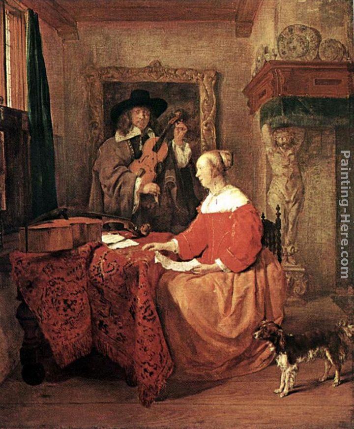 Gabriel Metsu A Woman Seated at a Table and a Man Tuning a Violin